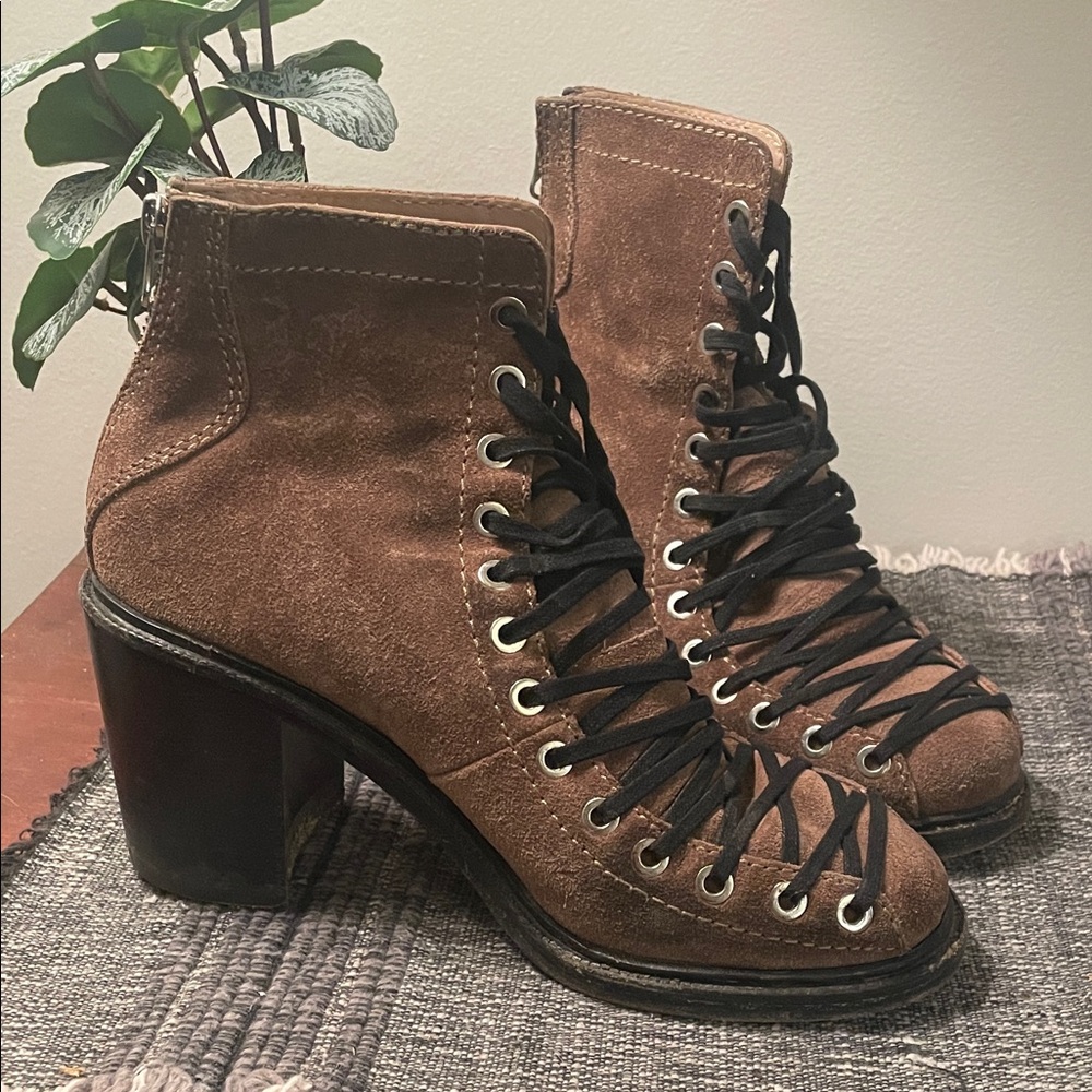 Elizabeth and James Brown Suede Lace-Up Ankle Boots Size 8